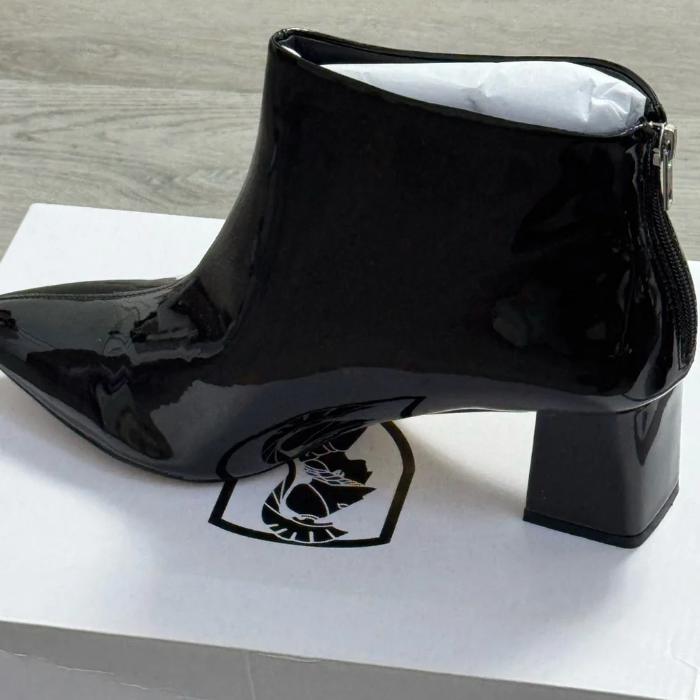 VHNY Glossy Black Ankle Booties